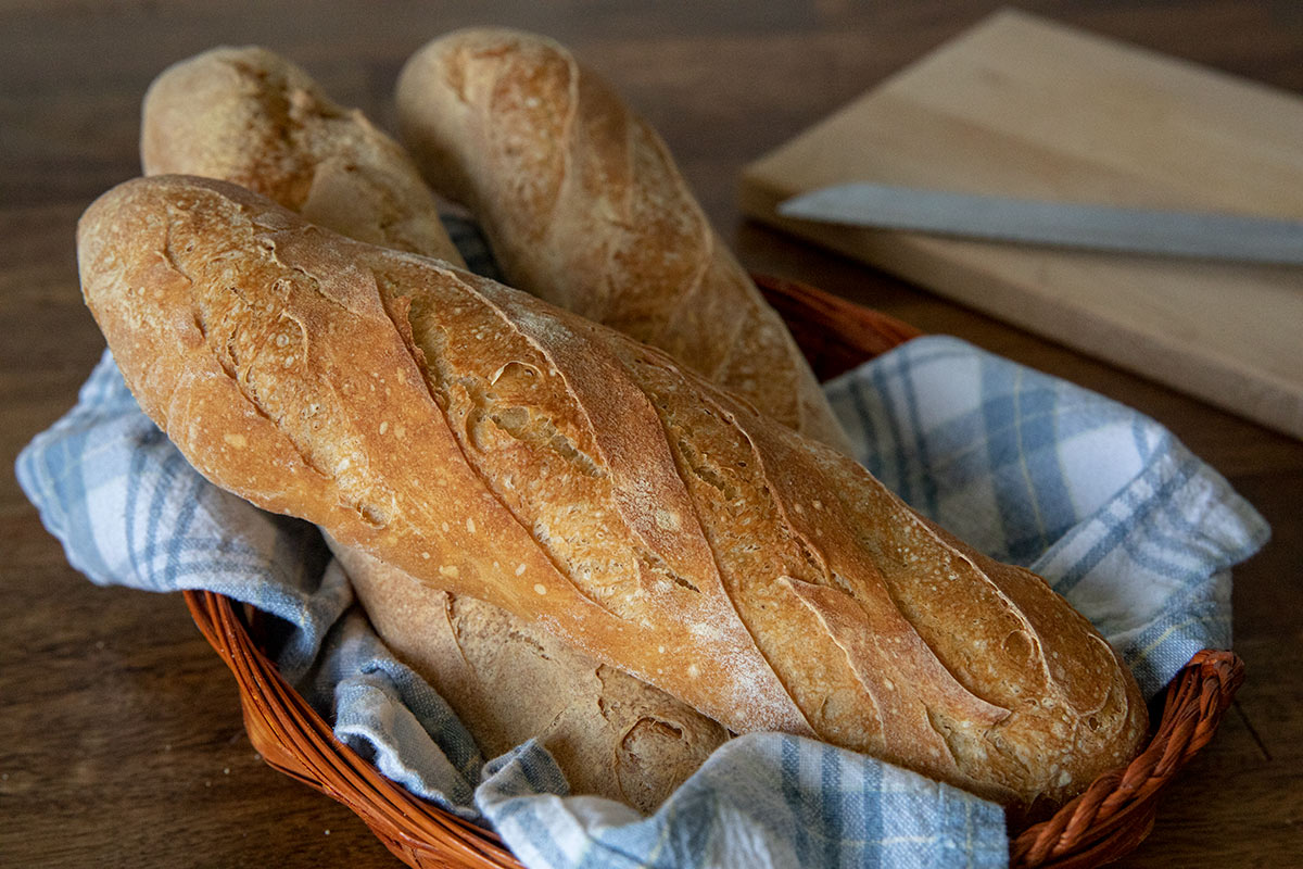 Golden sourdough loaves fresh from the oven